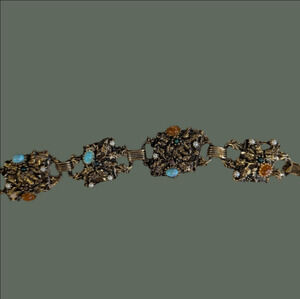 Vintage Chunky Bracelet Oversized Faux Turquoise  Bohemian Hippy 1970